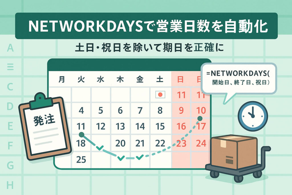 NETWORKDAYS関数で営業日数を自動化