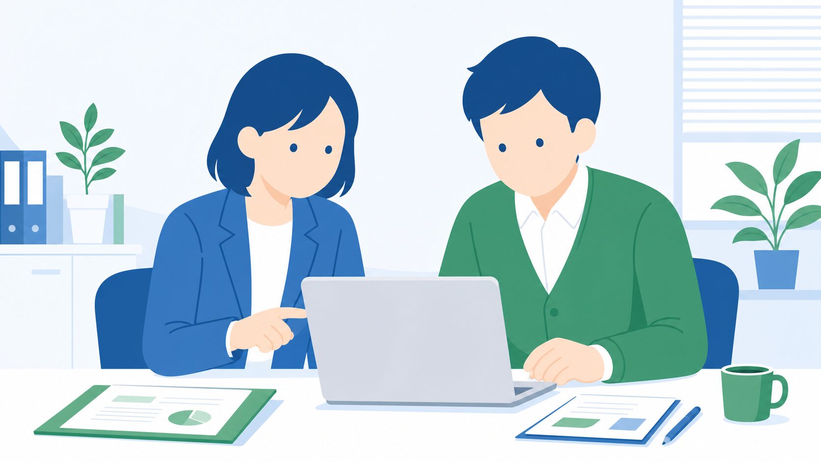 中小企業の業務効率化に社外担当として伴走するスガサポのイメージイラスト